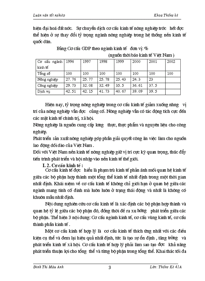 Nghiên cứu thống kê cơ cấu kinh tế và chuyển dịch cơ cấu kinh tế nông nghiệp Việt Nam thời kỳ 1990-2000 và dự báo đến năm 2005