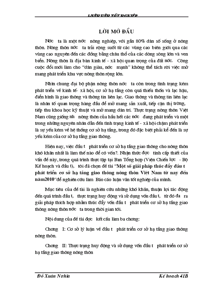 Một số giải pháp thúc đẩy đầu tư phát triển cơ sở hạ tầng giao thông nông thôn Việt Nam từ nay đến năm2010