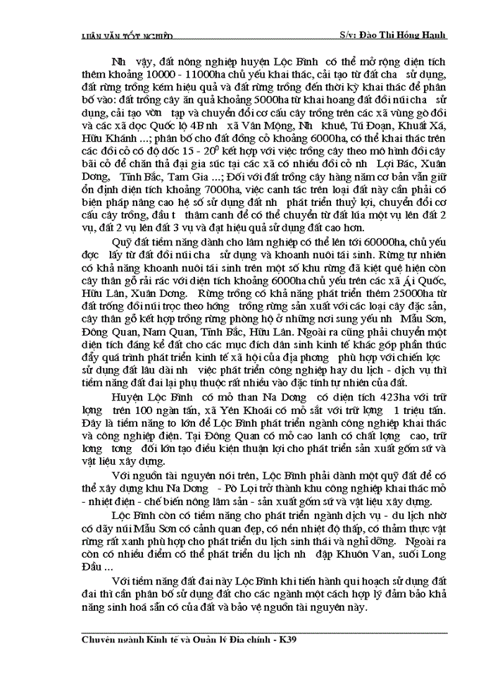 image for page Cơ sở khoa học của quy hoạch sử dụng đất đai huyện Lộc Bình- Tỉnh Lạng Sơn thời kỳ 2000- 2010