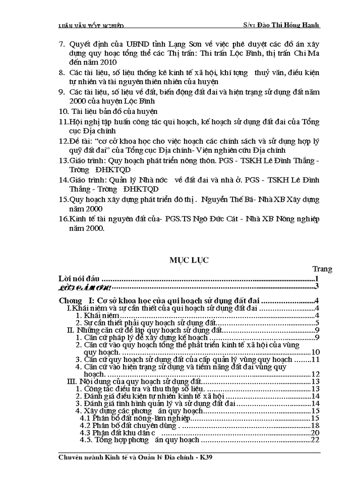 image for page Cơ sở khoa học của quy hoạch sử dụng đất đai huyện Lộc Bình- Tỉnh Lạng Sơn thời kỳ 2000- 2010