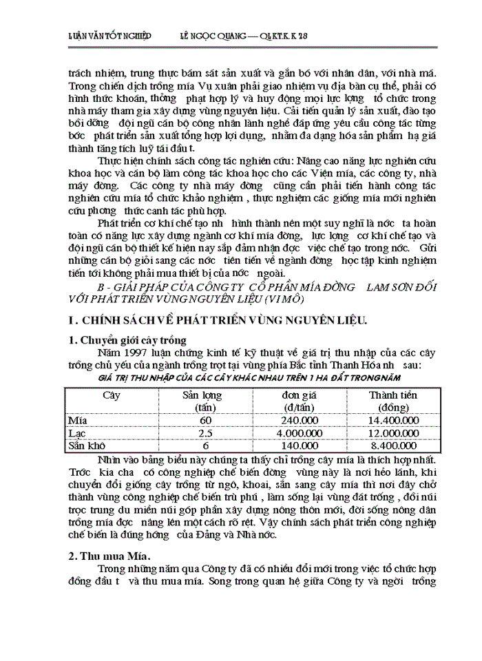 image for page Một số giải pháp cơ bản về phát triển vùng Nguyên liệu Công ty Cổ phần mía đường Lam Sơn