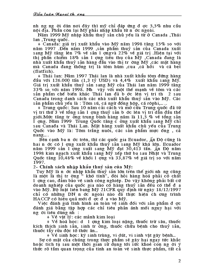 Xuất Khẩu Thuỷ Sản của Việt Nam Sang thị trường Mỹ những vấn đề đặt ra và giải Pháp Phát triển