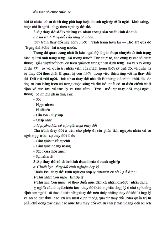 Sự thay đổi trong kinh doanh và quản lý là một tất yếu khách quan. chứng minh bằng thực tiễn của doanh nghiệp