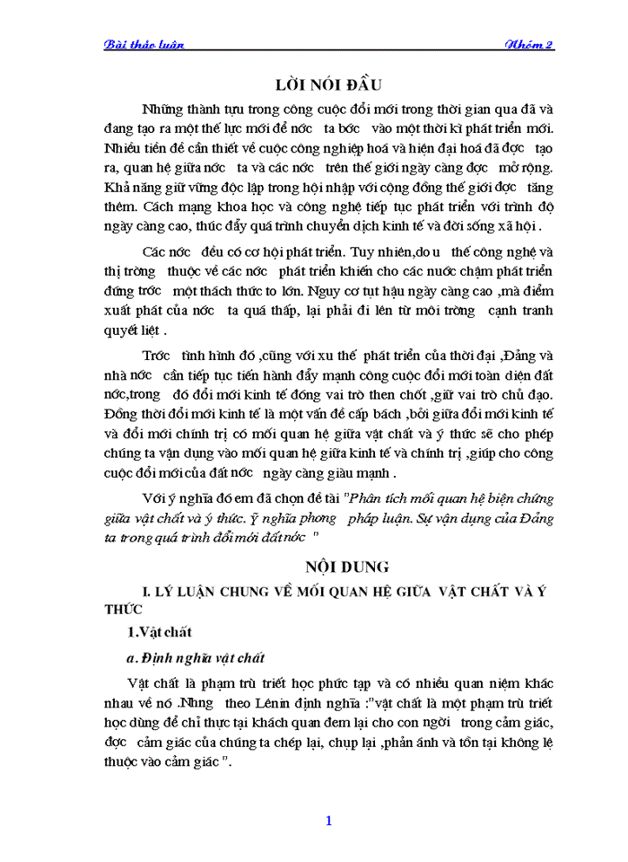 image for page Phân tích mối quan hệ biện chứng giữa vật chất và ý thức. Ý nghĩa phương pháp luận. Sự vận dụng của Đảng ta trong quá trình đổi mới đất nước