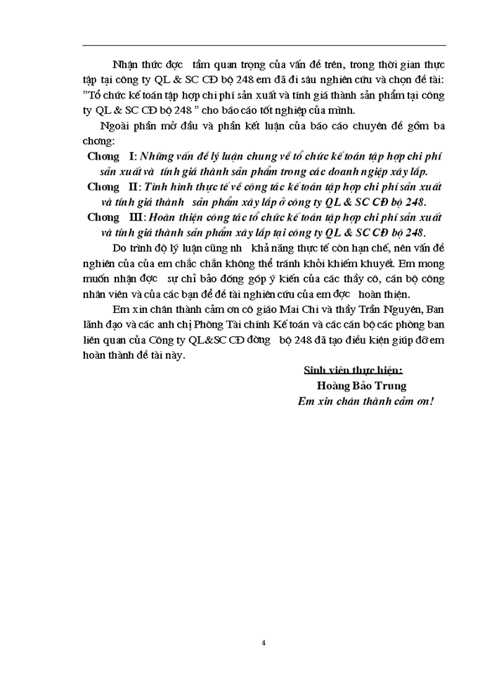 Tình hình thực tế về công tác kế toán tập hợp chi phí sản xuất và tính giá thành   sản phẩm xây lắp ở công ty QL & SC CĐ bộ 248