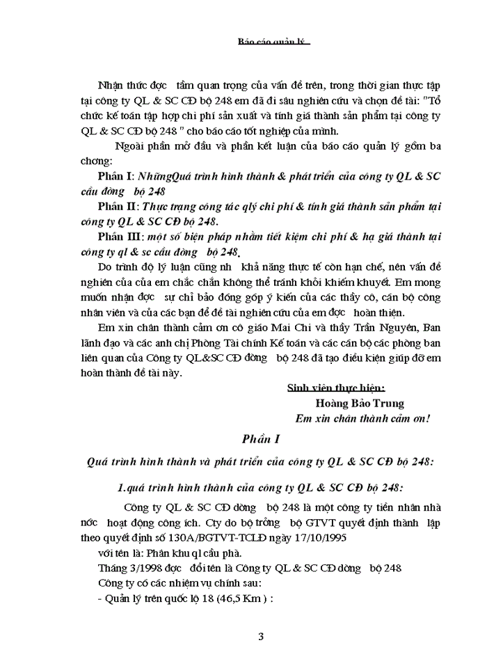 Thực trạng công tác qlý chi phí & tính giá thành sản phẩm tại công ty QL & SC CĐ bộ 248