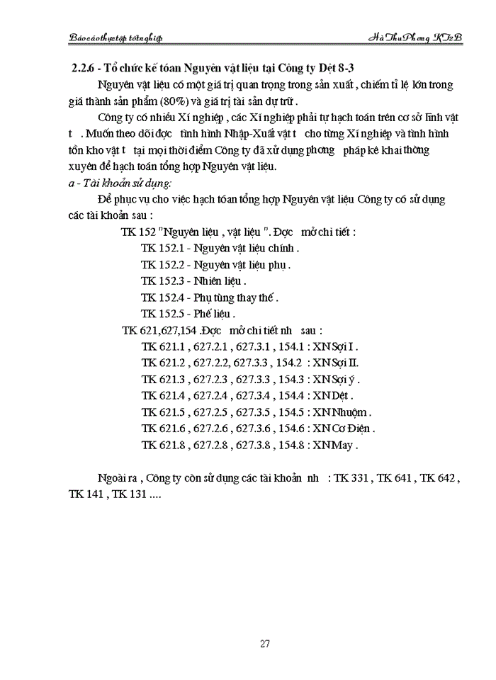 image for page Tổ chức kế toán Nguyên vật liệu tại Công ty Dệt 8-3