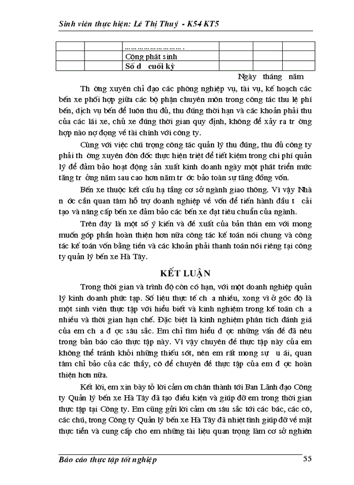image for page Thực trạng công tác kế toán vốn bằng tiền và các khoản phảI thanh toán tai công ty quản lý bến xe Hà Tây