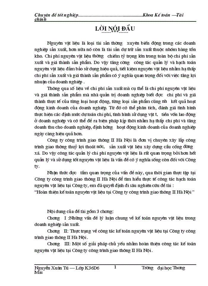 Thực trạng về công tác kế toán nguyên vật liệu tại Công ty công trình giao thông II Hà Nội