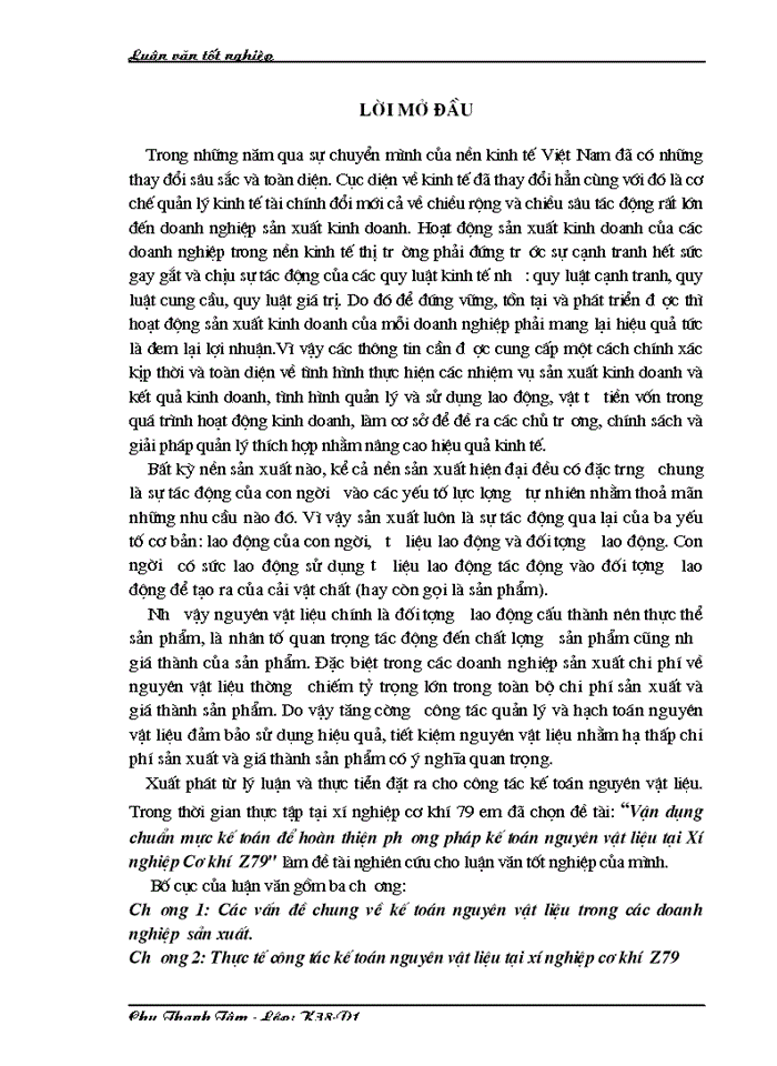 image for page Vận dụng chuẩn mực kế toán để hoàn thiện phương pháp kế toán nguyên vật liệu tại Xí nghiệp Cơ khí  Z79