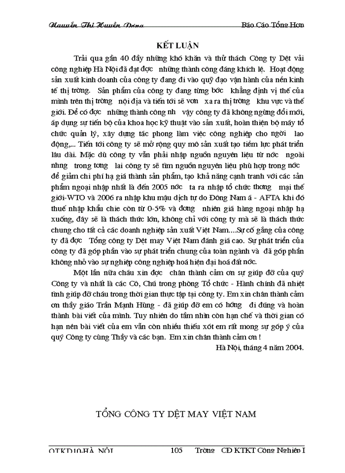 image for page Thực trạng công tác hoạch định chiến lược và kế hoạch phát triển của công ty dệt vải công nghiệp Hà Nội