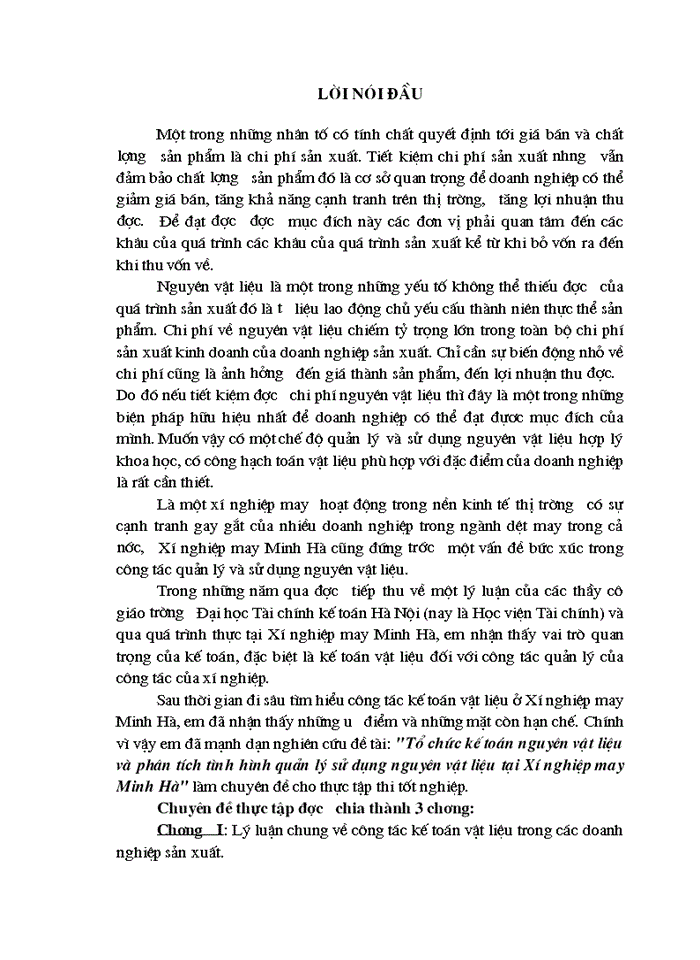 image for page Tổ chức kế toán nguyên vật liệu và phân tích tình hình quản lý sử dụng nguyên vật liệu tại Xí nghiệp may Minh Hà