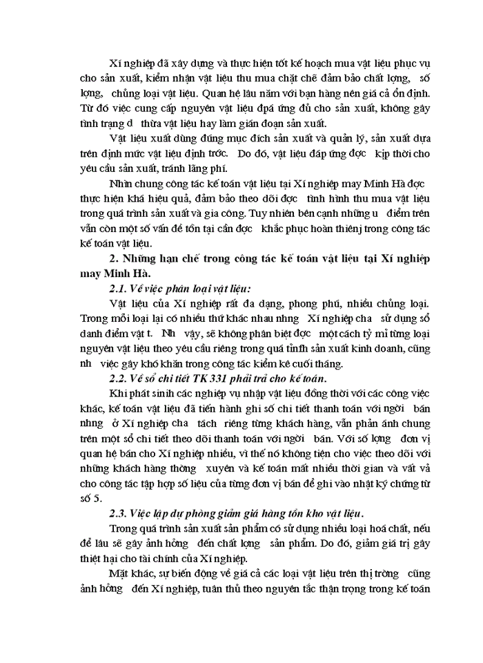 image for page Tổ chức kế toán nguyên vật liệu và phân tích tình hình quản lý sử dụng nguyên vật liệu tại Xí nghiệp may Minh Hà