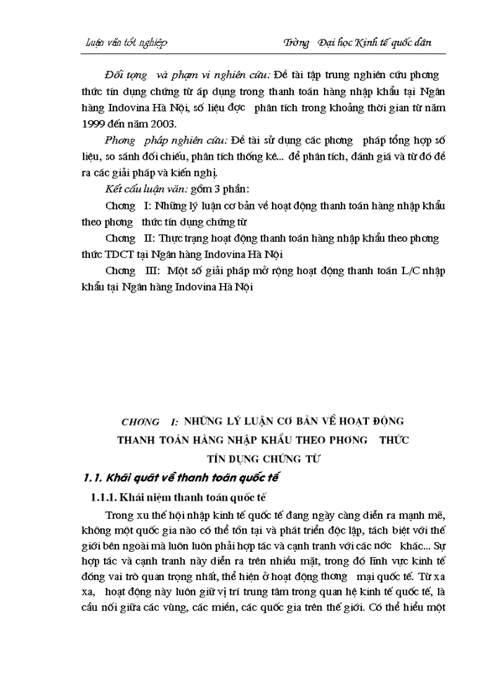 Giải pháp mở rộng hoạt động thanh toán hàng nhập khẩu bằng phương thức tín dụng chứng từ tại Ngân hàng liên doanh Indovina Hà Nội
