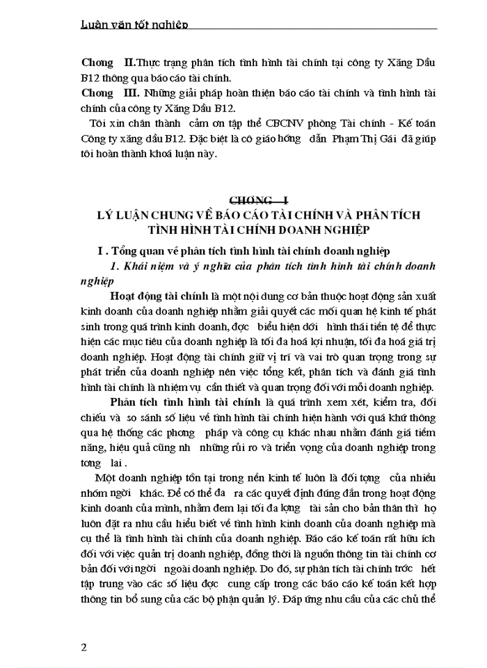Báo cáo tài chính với việc phân tích tình hình tài chính tại công ty Xăng Dầu B12