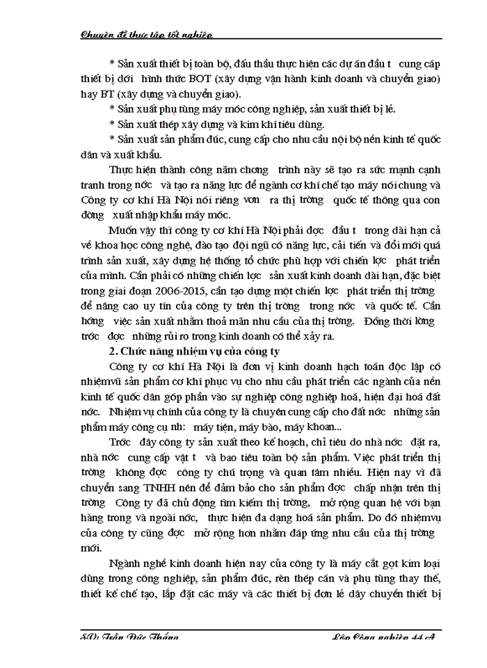Xây dựng chiến lược phát triển thị trường của Công ty TNHH Nhà nước một thành viên cơ khí Hà Nội trong giai đoạn 2005-2015