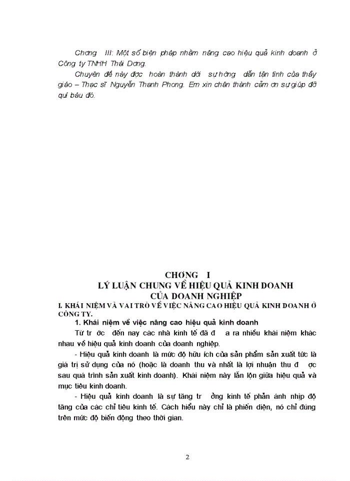 Một số biện pháp Chủ yếu nhằm nâng cao hiệu quả kinh doanh ở Công ty TNHH Thái Dương