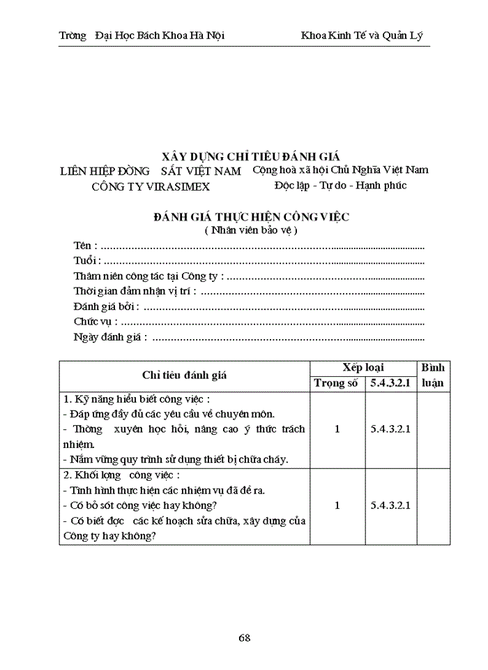 image for page Nghiên cứu và xây dựng chỉ tiêu đánh giá thực hiện công việc cho một số vị trí điển hình của cán bộ nhân viên ở Công ty xuất nhập khẩu cung ứng thiết bị vật tư đường sắt