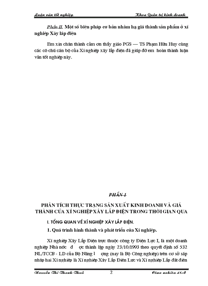 Những biện pháp cơ  bản nhằm hạ giá thành sản phẩm tại xí nghiệp xây lắp điện – Công ty điện lực I