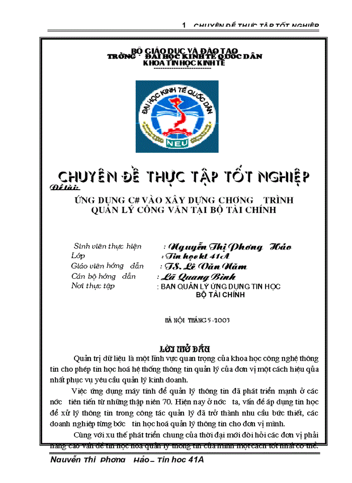 image for page Ứng dụng C# vào xây dựng chương trình quản lý công văn tại bộ tài chính