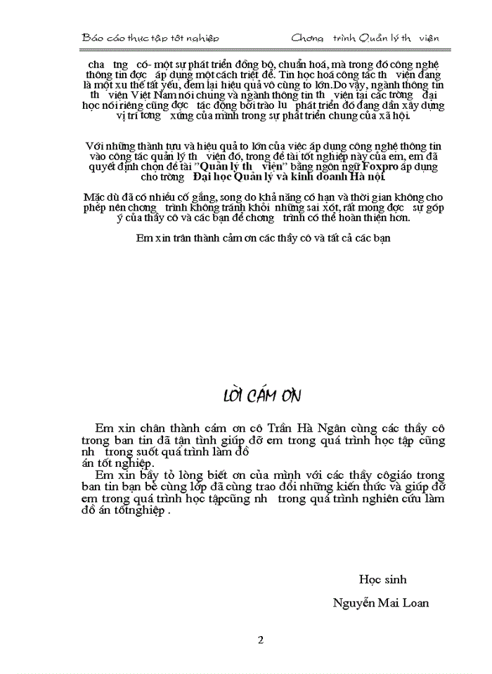 Quản lý thư viện bằng ngôn ngữ Foxpro áp dụng cho trường Đại học Quản lý và kinh doanh Hà nội