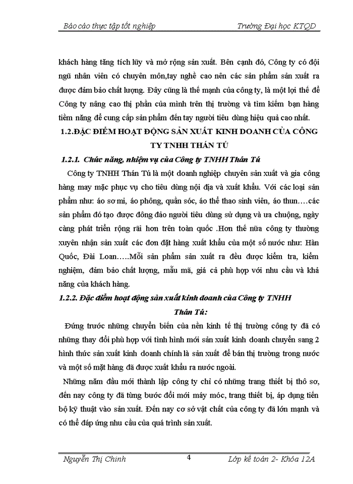 Tổng quan về đặc điểm kinh tế-kỹ thuật và bộ máy hoạt động sản xuất kinh doanh của công ty trách nhiệm hữu hạn thán tú