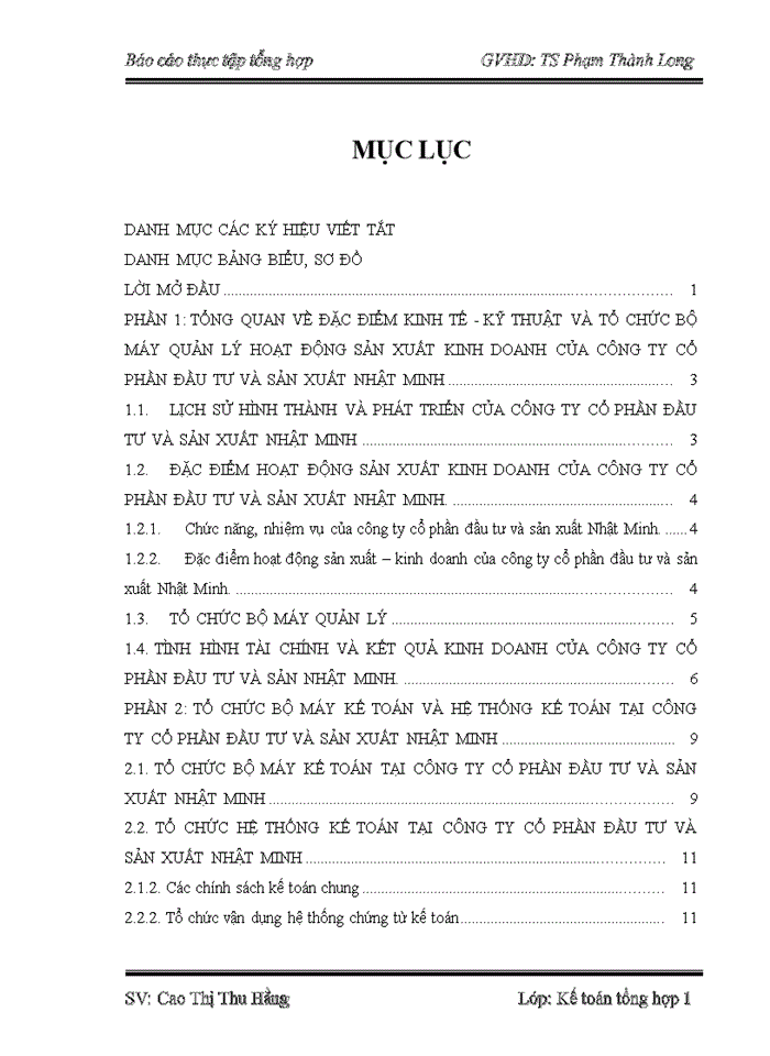 Tổ chức bộ máy kế toán và hệ thống kế toán tại Công ty cổ phần đầu tư và sản xuất Nhật Minh