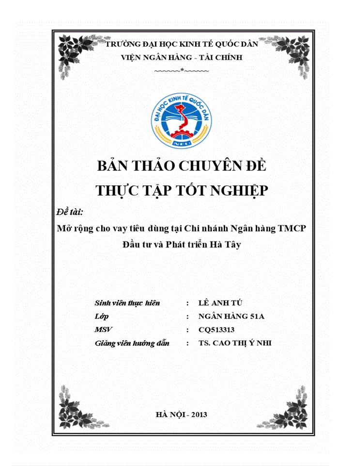 image for page Mở rộng cho vay tiêu dùng tại Chi nhánh Ngân hàng TMCP Đầu tư và Phát triển Hà Tây