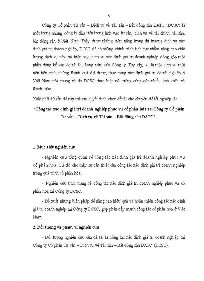 Giải pháp nâng cao hiệu quả công tác xác định giá trị doanh nghiệp phục vụ cổ phần hóa tại công ty cổ phần tư vấn – dịch vụ về tài sản – bất động sản DATC (DCSC)