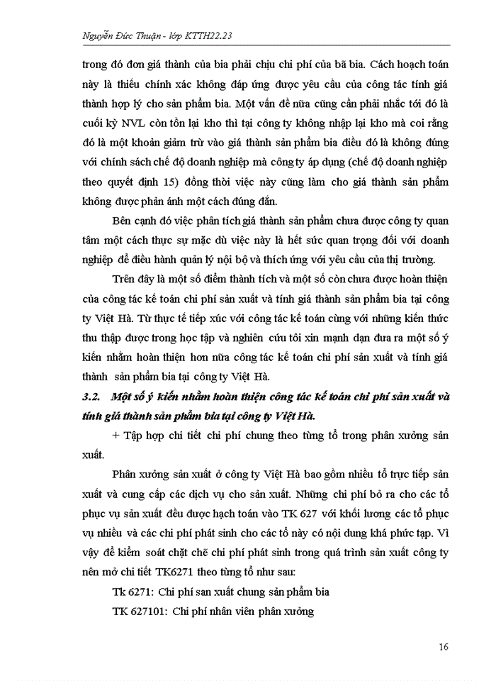 image for page Hoàn  thiện kế  toán chi phí sản xuất và tính  giá  thành  sản  phẩm tại Công ty Cổ Phần Bia Và Nước Giải Khát Việt Hà