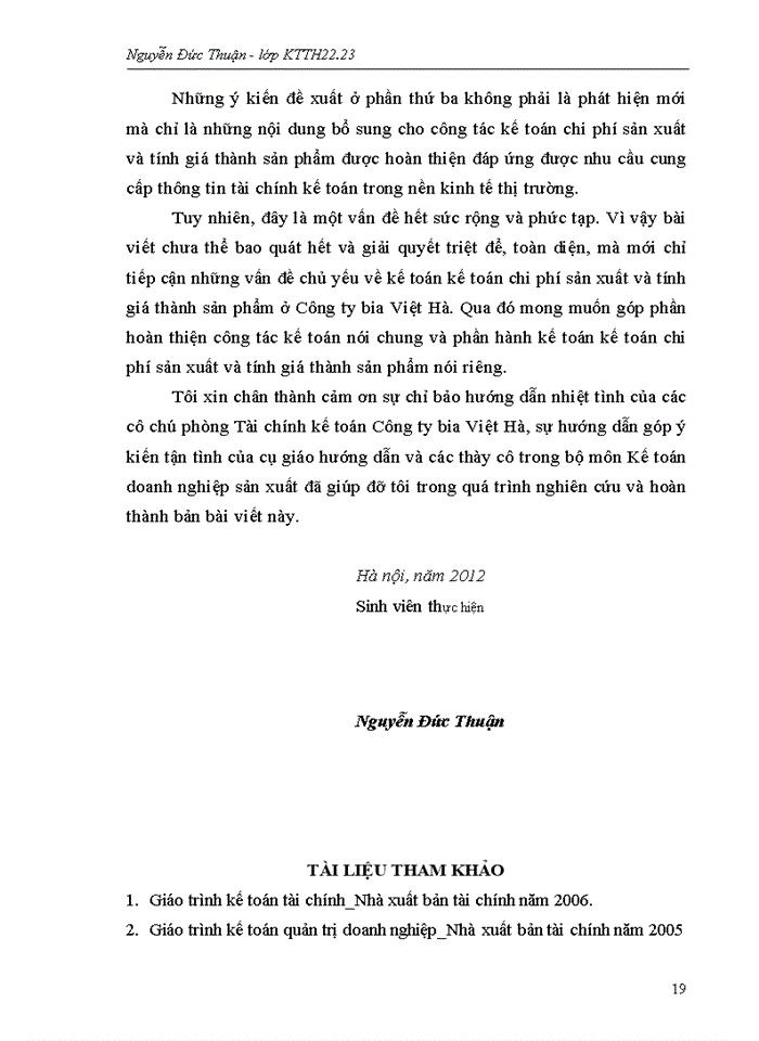 image for page Hoàn  thiện kế  toán chi phí sản xuất và tính  giá  thành  sản  phẩm tại Công ty Cổ Phần Bia Và Nước Giải Khát Việt Hà