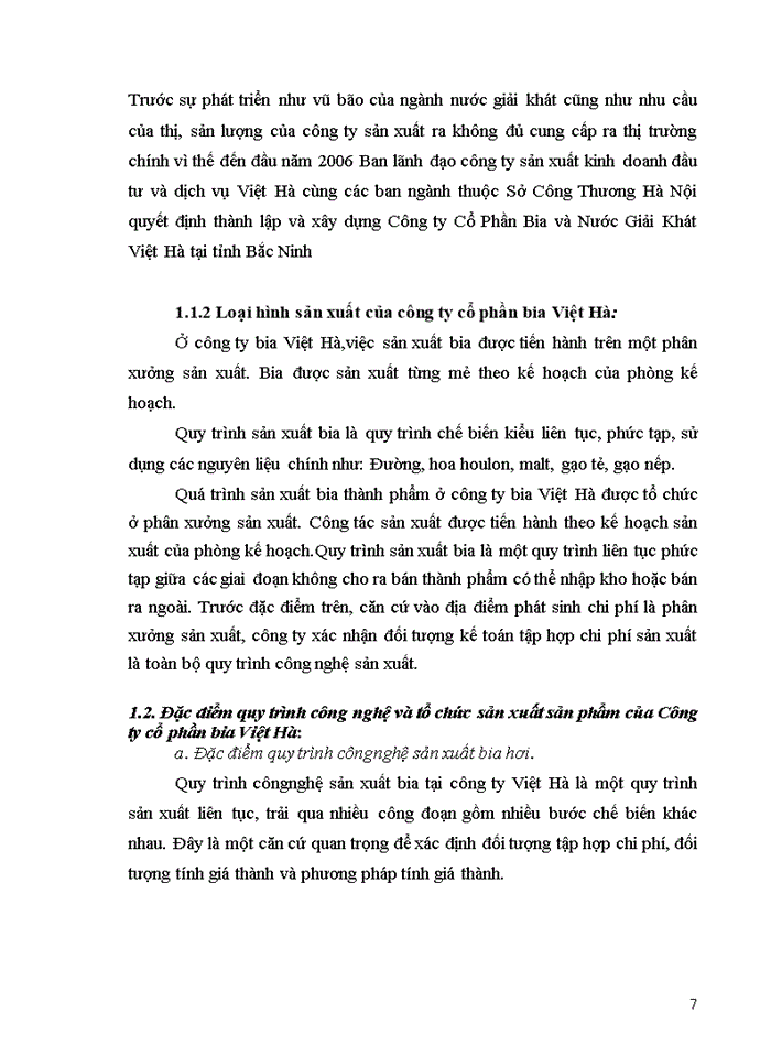 image for page Hoàn  thiện kế  toán chi phí sản xuất và tính  giá  thành  sản  phẩm tại Công ty Cổ Phần Bia Và Nước Giải Khát Việt H
