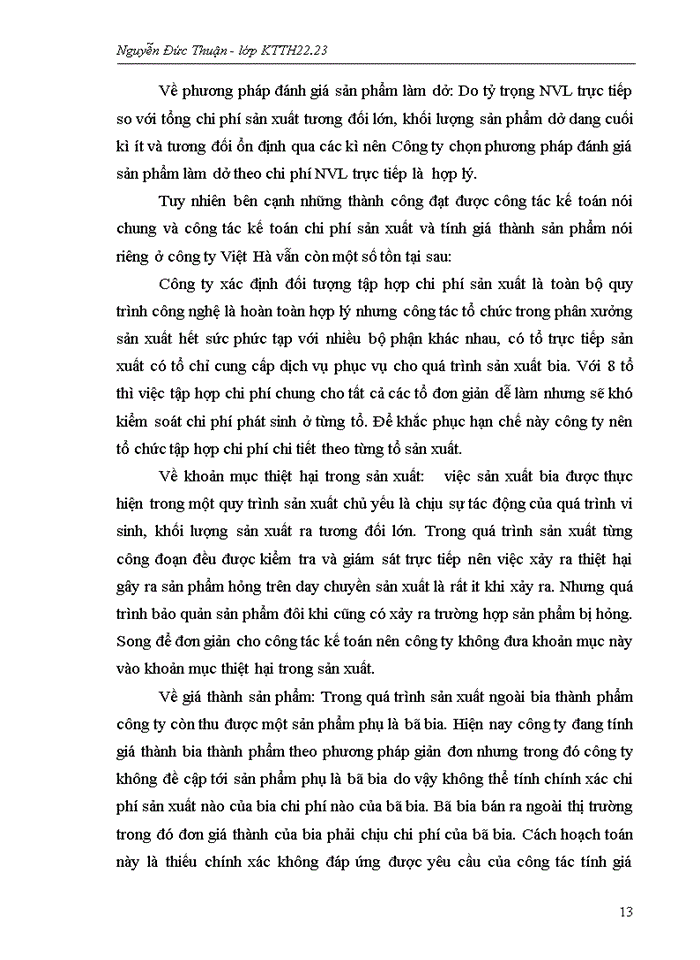 image for page Hoàn  thiện kế  toán chi phí sản xuất và tính  giá  thành  sản  phẩm tại Công ty Cổ Phần Bia Và Nước Giải Khát Việt H