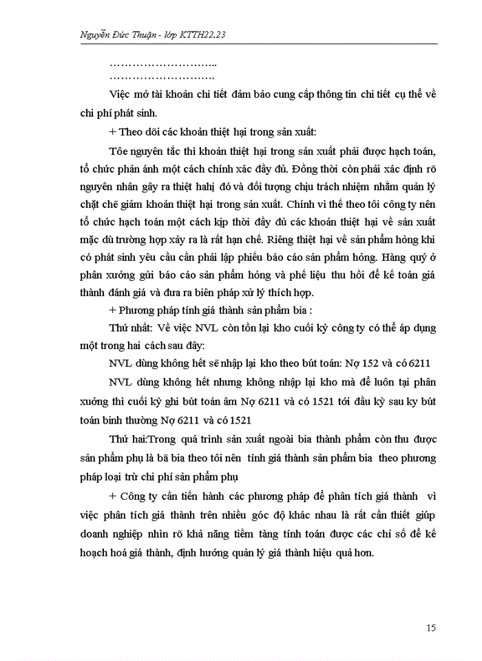 image for page Hoàn  thiện kế  toán chi phí sản xuất và tính  giá  thành  sản  phẩm tại Công ty Cổ Phần Bia Và Nước Giải Khát Việt H