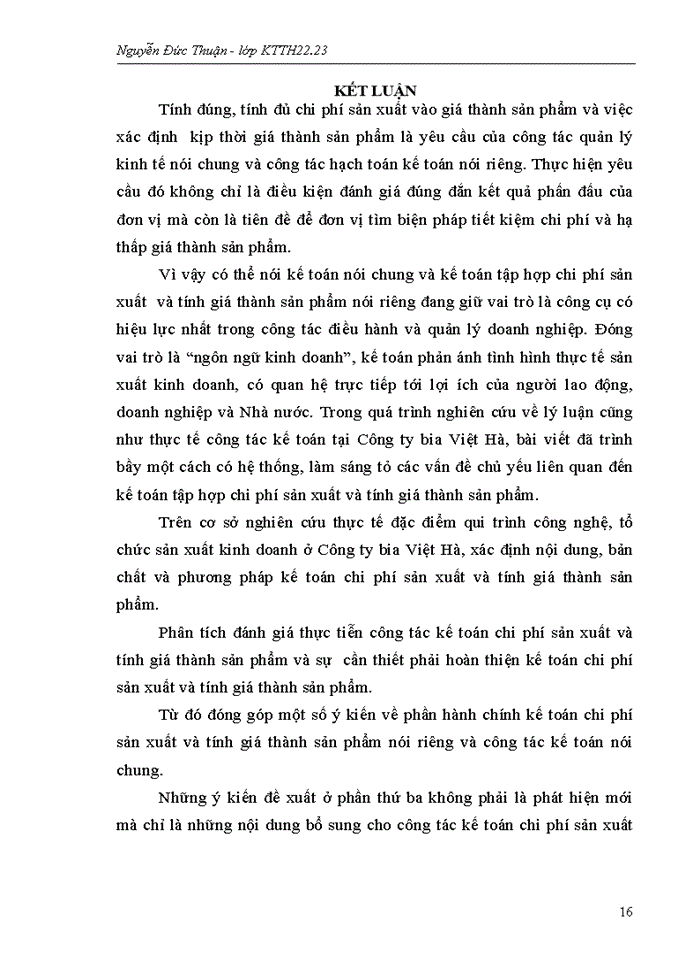 image for page Hoàn  thiện kế  toán chi phí sản xuất và tính  giá  thành  sản  phẩm tại Công ty Cổ Phần Bia Và Nước Giải Khát Việt H