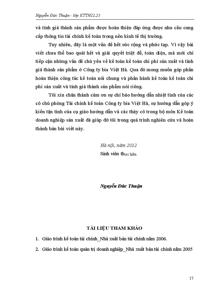 image for page Hoàn  thiện kế  toán chi phí sản xuất và tính  giá  thành  sản  phẩm tại Công ty Cổ Phần Bia Và Nước Giải Khát Việt H