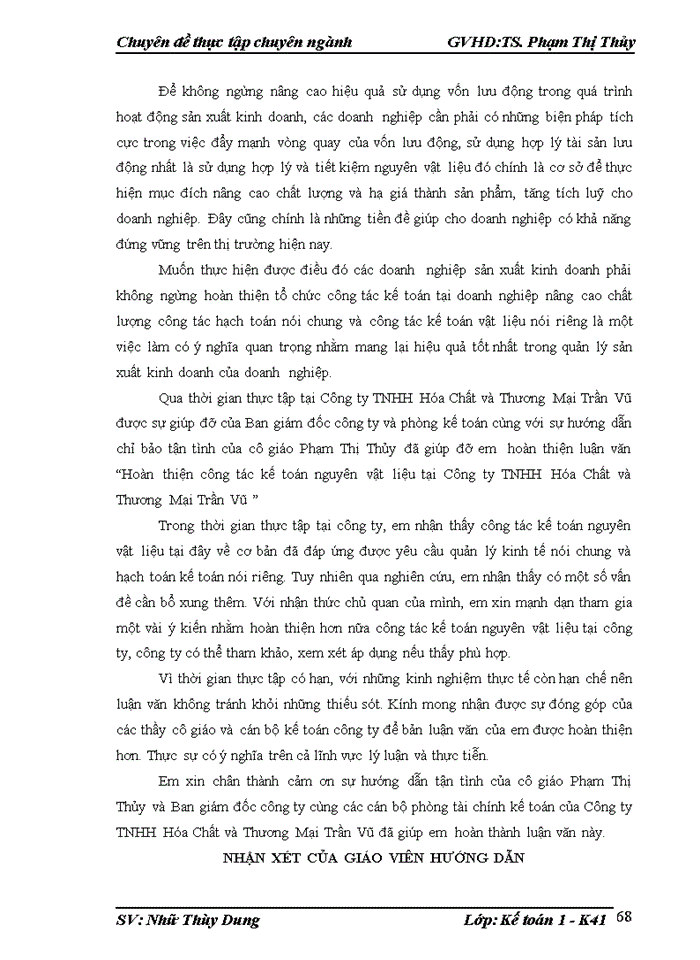 image for page Hoàn thiện công tác kế toán nguyên vật liệu tại Công ty TNHH Hóa Chất và Thương Mại Trần Vũ