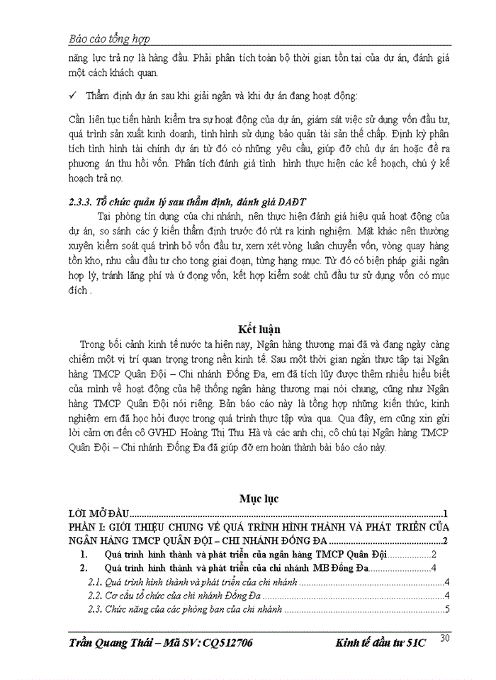 image for page Thực trạng hoạt động kinh doanh, hoạt động đầu tư phát triển và công tác thẩm định dự án đầu tư tại Ngân Hàng TMCP Quân Đội – chi nhánh Đống Đa
