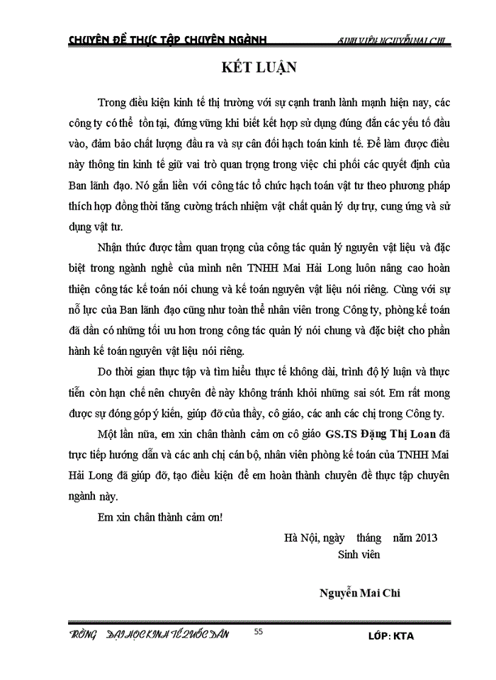 image for page Hoàn thiện công tác kế toán Nguyên vật liệu tại Công ty TNHH Mai Hải Long