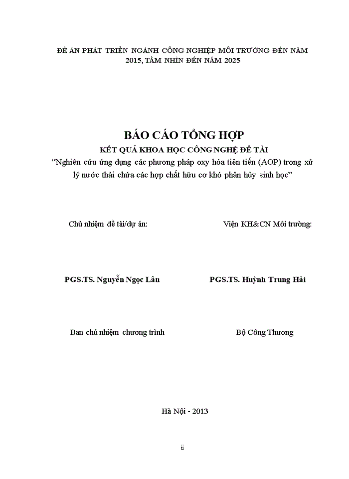 image for page Nghiên cứu ứng dụng các phương pháp oxy hóa tiên tiến (AOP) trong xử lý nước thải chứa các hợp chất hữu cơ khó phân hủy sinh học