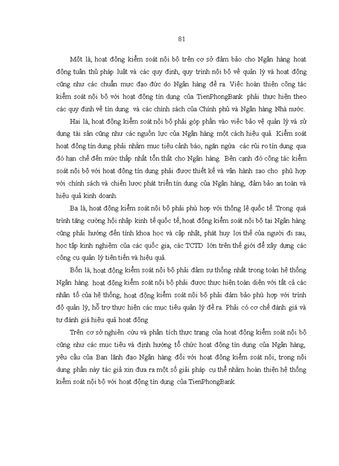 image for page Nghiên cứu về kiểm soát nội bộ đối với hoạt động tín dụng tại NH TMCP Tiên Phong