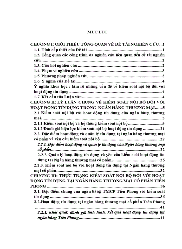 image for page Nghiên cứu về kiểm soát nội bộ đối với hoạt động tín dụng tại NH TMCP Tiên Phong
