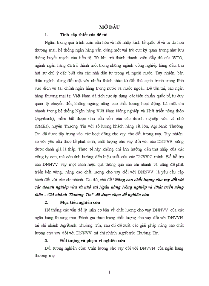 image for page Nâng cao chất lượng cho vay đối với các doanh nghiệp vừa và nhỏ tại ngân hàng nông nghiệp và phát triển nông thôn - chi nhánh THƯỜNG TÍN