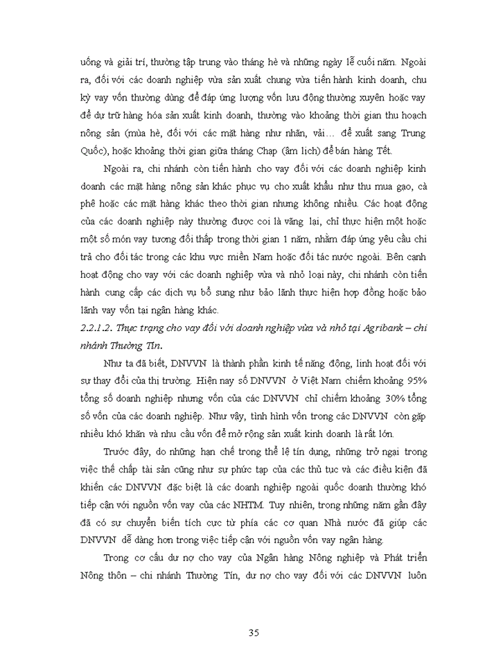 image for page Nâng cao chất lượng cho vay đối với các doanh nghiệp vừa và nhỏ tại ngân hàng nông nghiệp và phát triển nông thôn - chi nhánh THƯỜNG TÍN