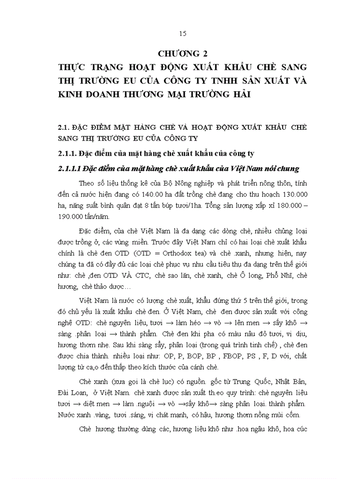 image for page Thực trạng hoạt động xuất khẩu chè sang thị trường EU của công ty TNHH sản xuất và kinh doanh thương mại TRƯỜNG HẢI