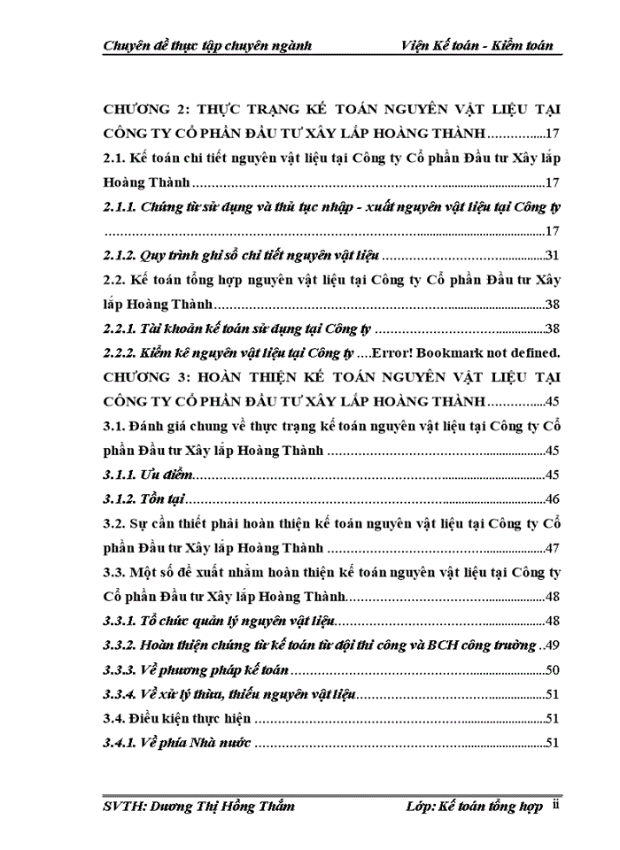 Hoàn thiện kế toán nguyên vật liệu tại công ty cổ phần đầu tư xây lắp hoàng thành