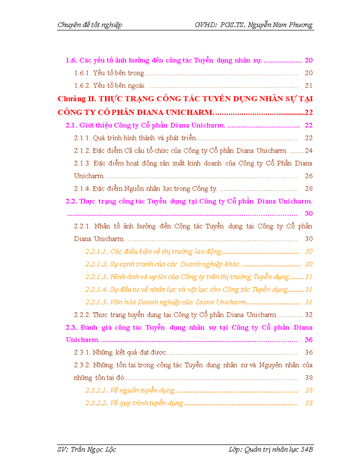 Công Tác Tuyền Dụng Nhân Sự tại Công Ty Cổ Phần Diana Unicharm