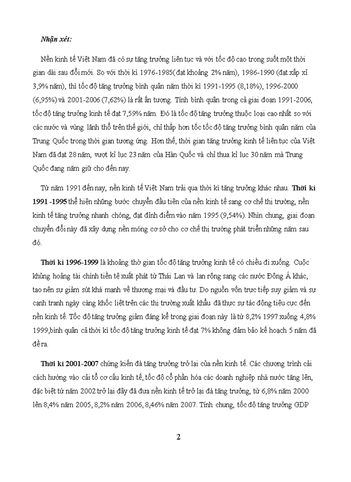 Phân tích thực trạng tăng trưởng và chất lượng tăng trưởng kinh tế của Việt Nam thời kì đổi mới
