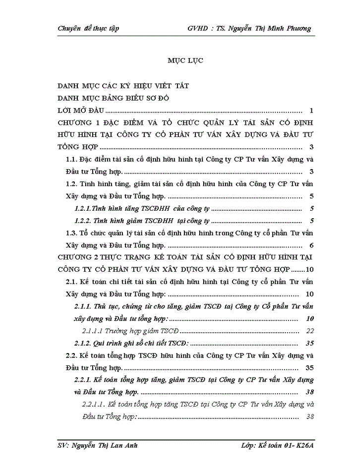 Hoàn thiện Kế toán tài sản cố định hữu hình tại Công ty CP Tư vấn Xây dựng và Đầu tư Tổng hợp