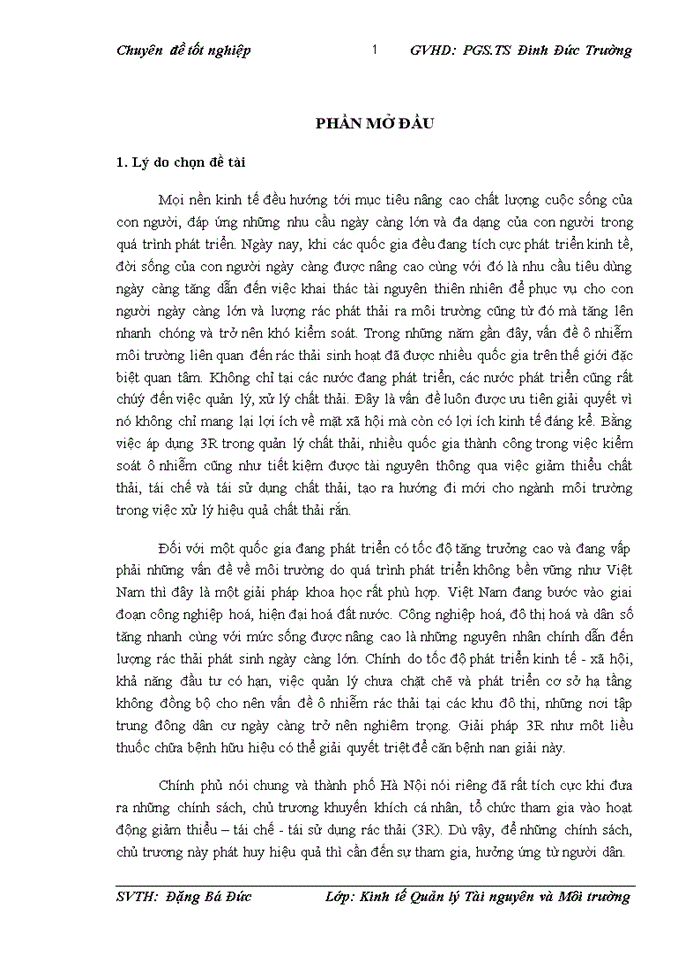 image for page Đánh giá nhận thức của người dân phường Láng Hạ về việc áp dụng 3R trong quản lý rác thải sinh hoạt